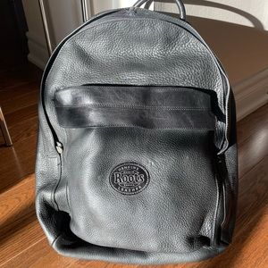 Roots black leather backpack